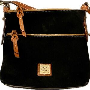 Dooney & Bourke Black Italian Suede & Vachetta Leather Zip Crossbody Bag
